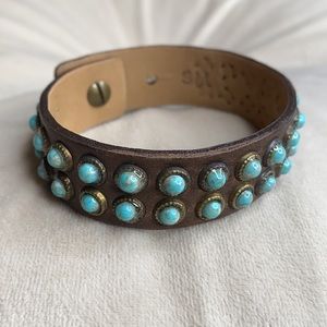 Italian Leather Cuff with Turquoise Stones SM